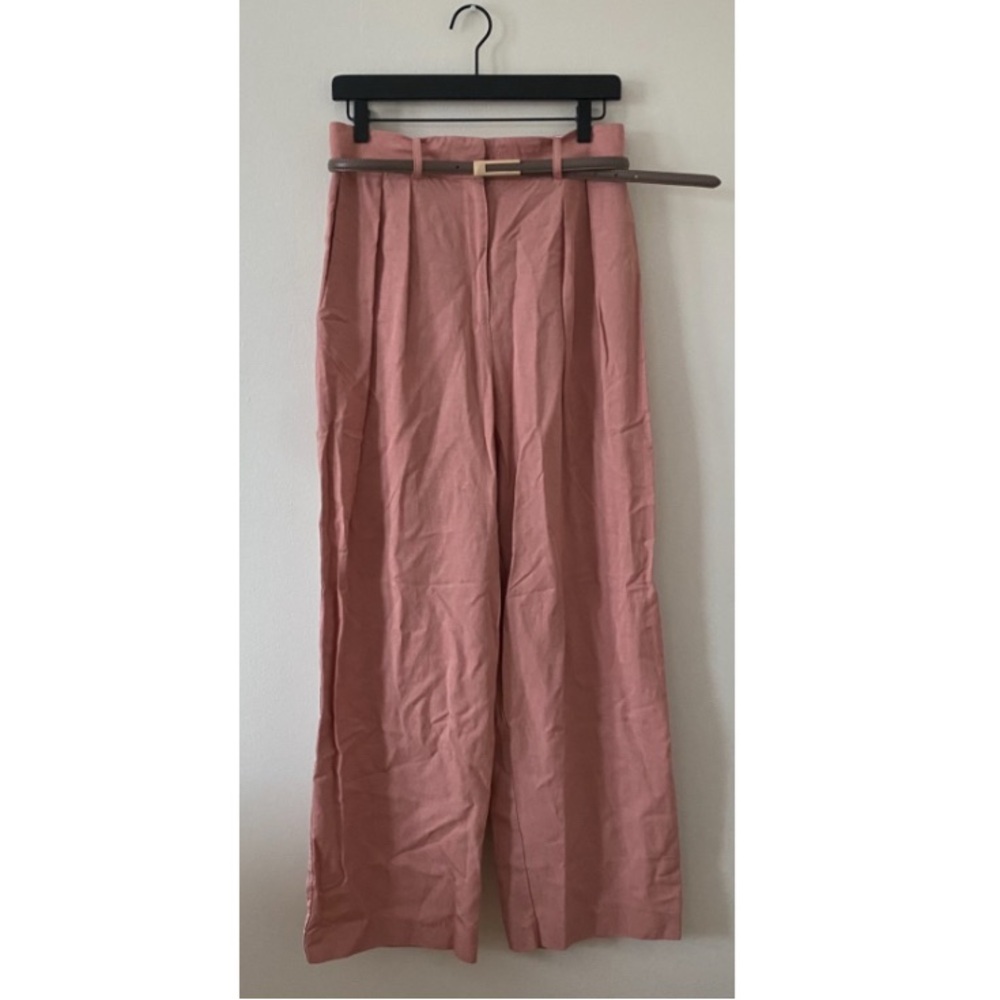 Anthropologie Mare Mare Belted Wide-Leg Linen Trousers | Pink | Size M